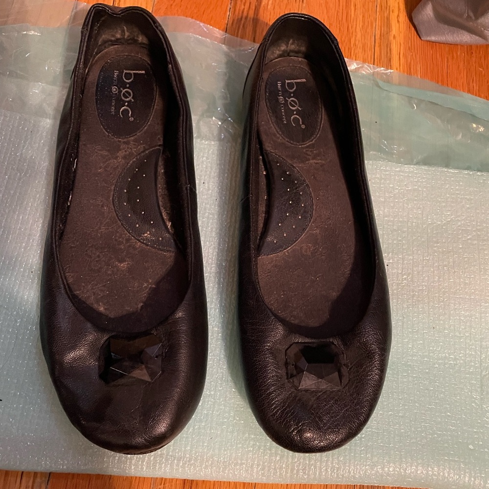 Black leather flats